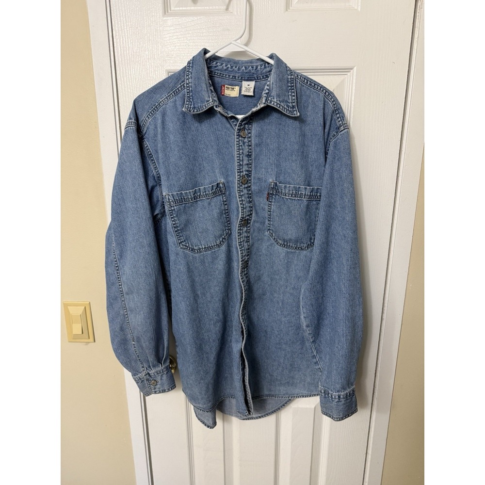VTG Levi's Red Tab Jean Denim Button Up Long Sleeve Shirt Men's Size Medium Y2K